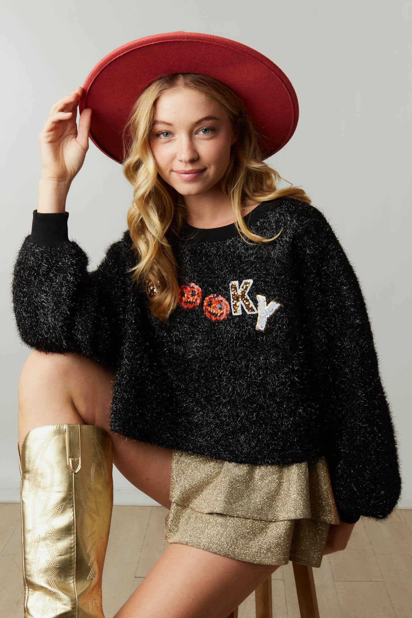 Spooky Pumpkin Sequin Patch Halloween Sweater