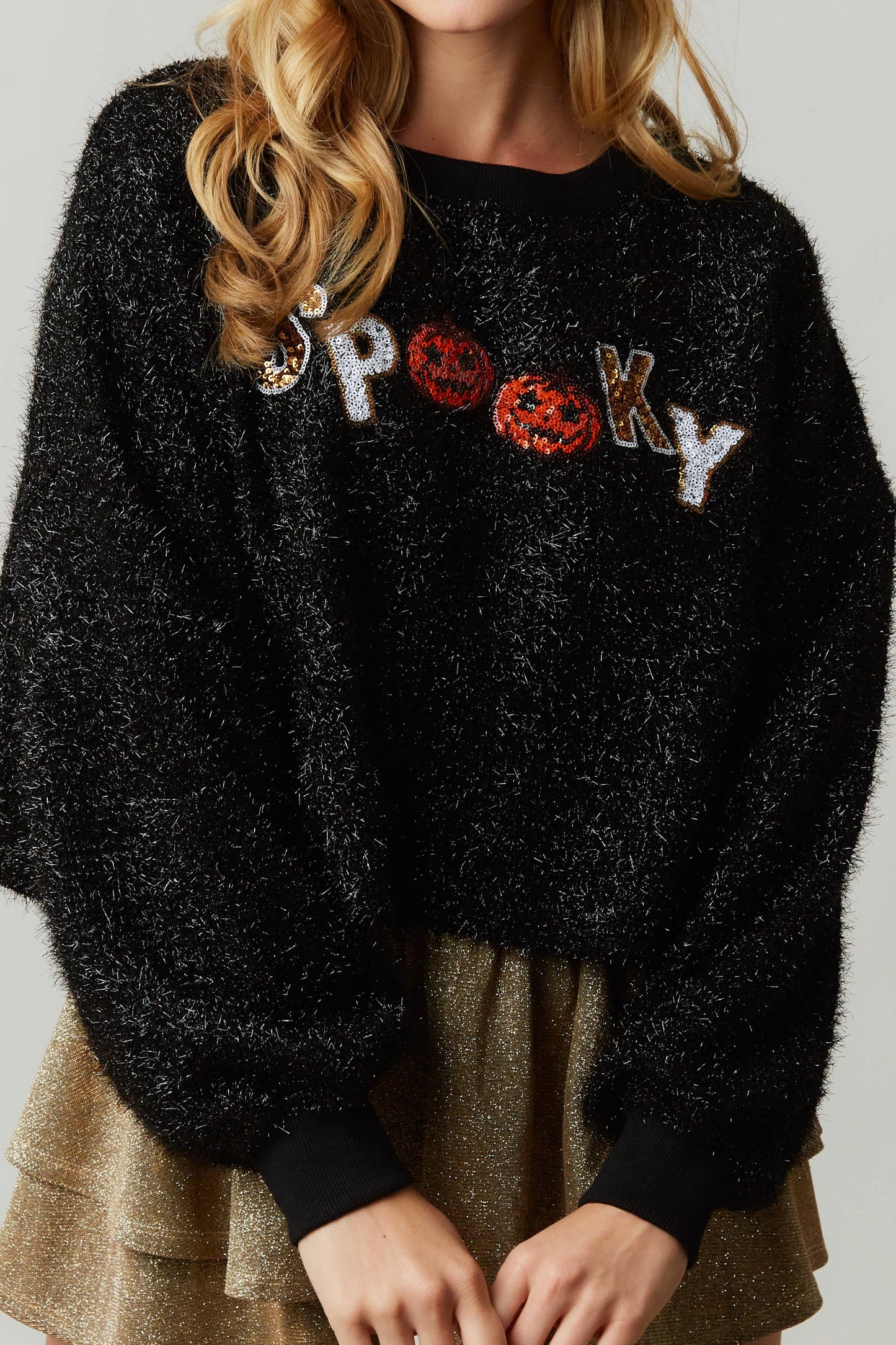 Spooky Pumpkin Sequin Patch Halloween Sweater