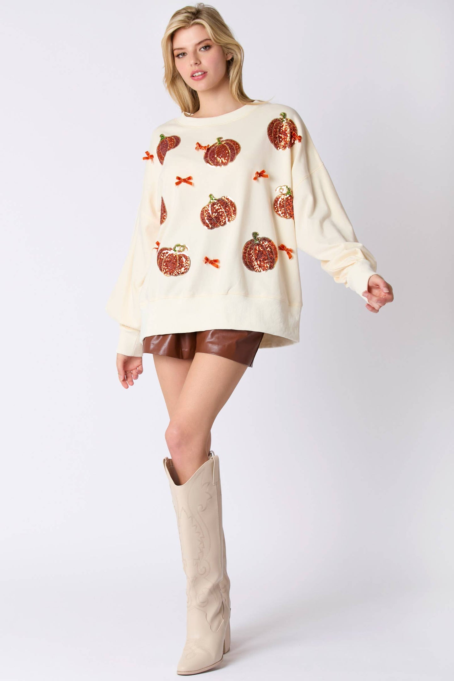 Pumpkin Sequin Oversized Pullover