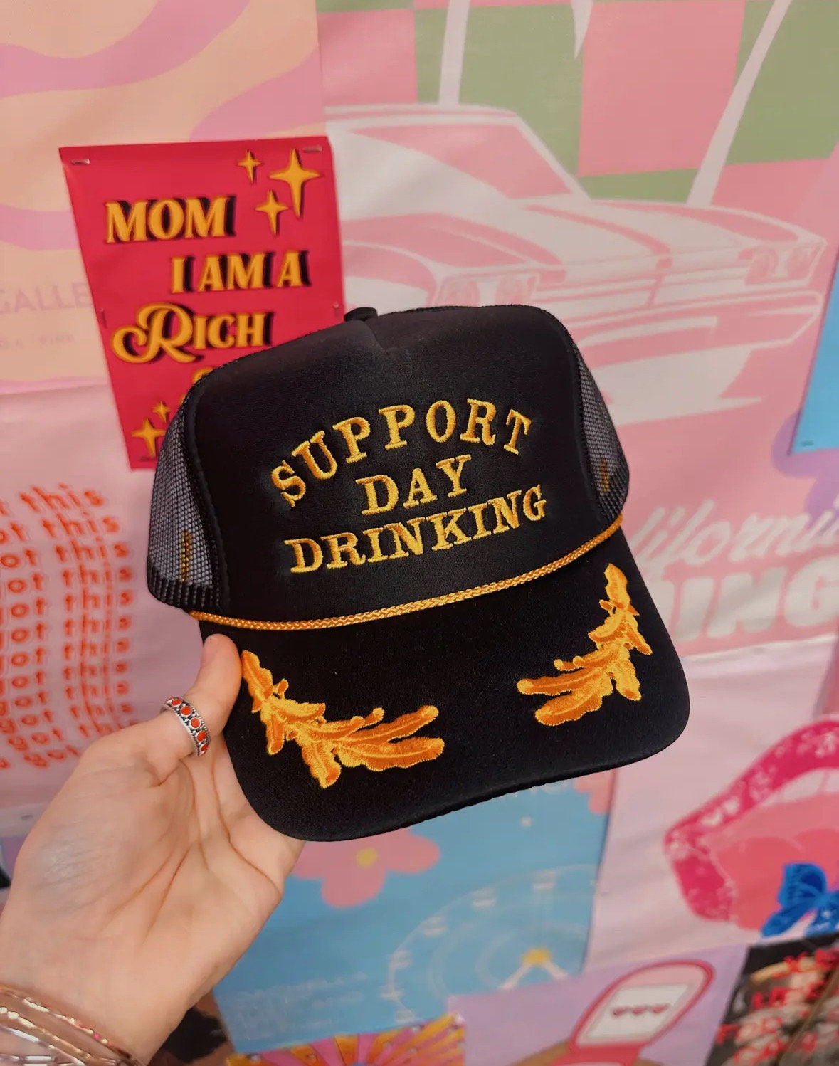 Support Day Drinking Black & Gold Trucker Hat