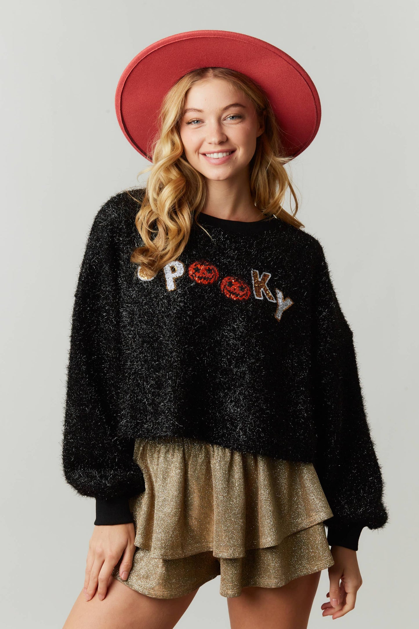 Spooky Pumpkin Sequin Patch Halloween Sweater