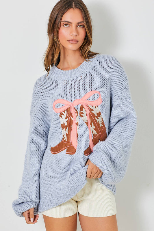 Cowboy Boot Ribbon Knit Sweater