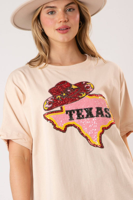 Texas Sequins Short Sleeve Top